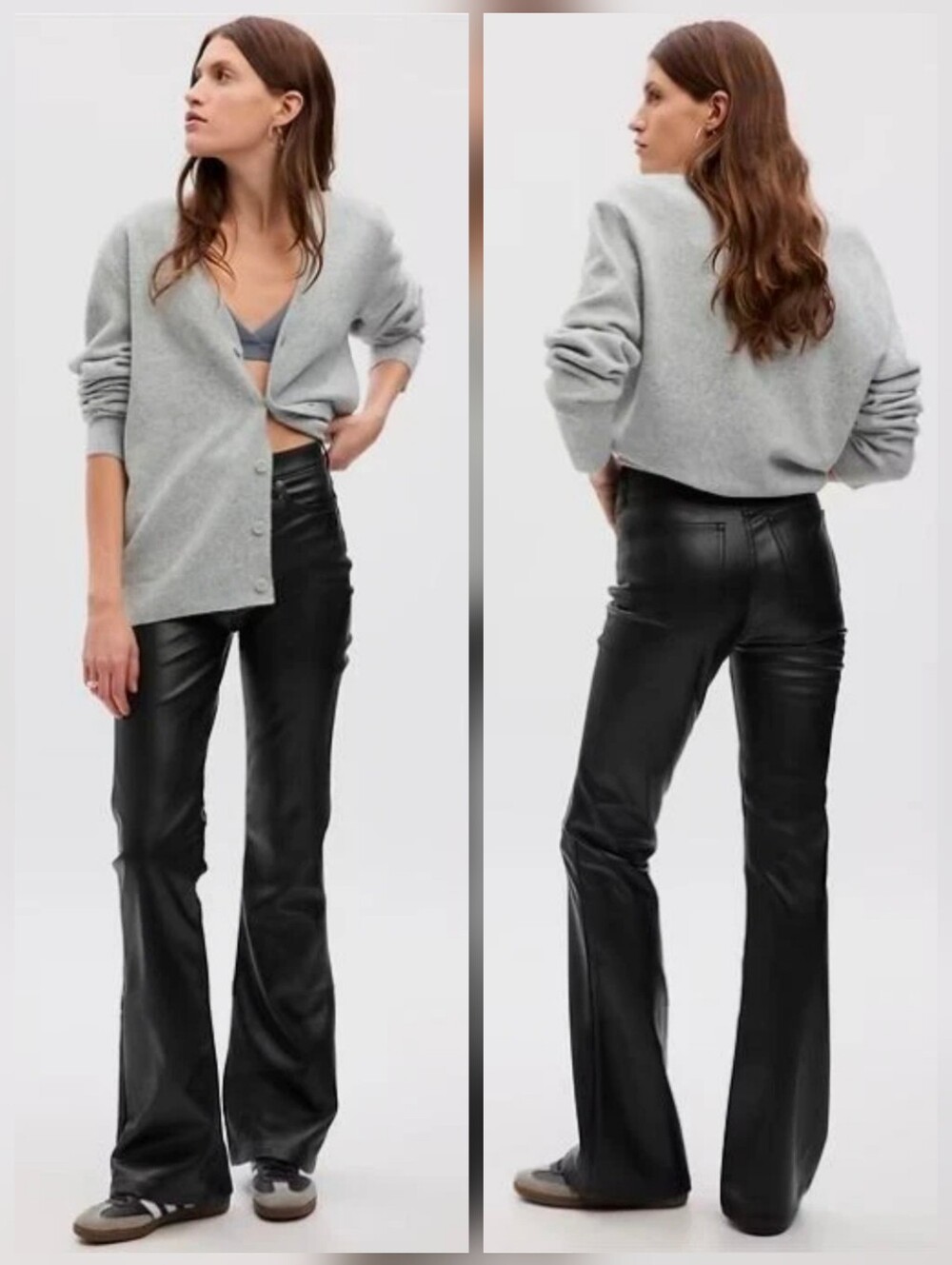 ❤️ GAP '70s FLARE HIGH RISE VEGAN LEATHER PANTS / JEANS, BLACK, 2 (26)